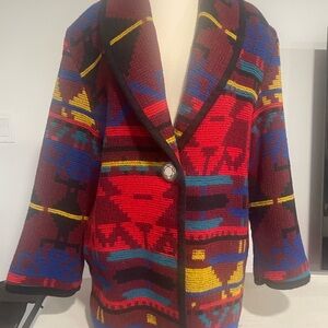 Jofeld Colorful Geometric Women's Jacket with Tribal/Native Print. Size Medium.